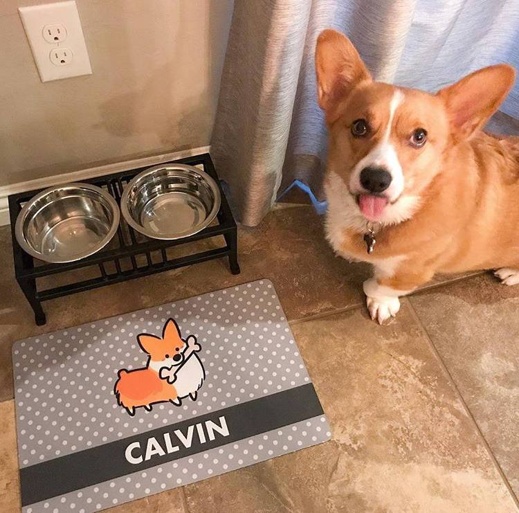 Custom Corgi Bone Fabric Placemat | 12x18x0.1" Polyester Fabric & Neoprene Pet Mat | Personalize Color, Corgi, Name | Made to Order