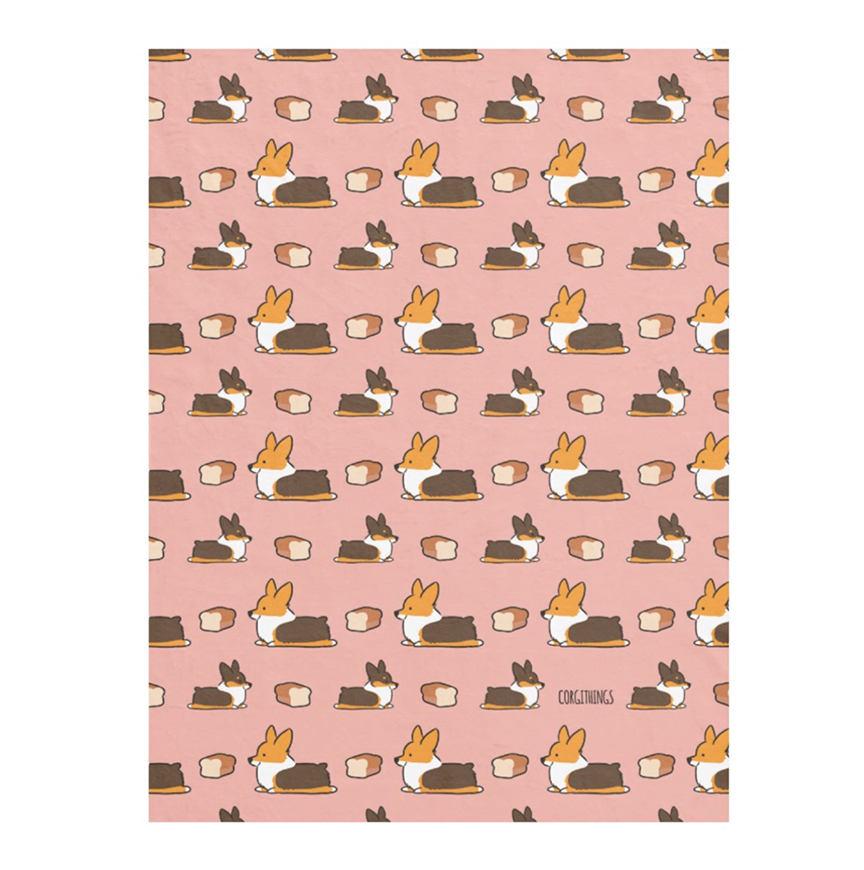 Pink Loaf Tricolor Corgi Fleece Blanket | 3 Sizes
