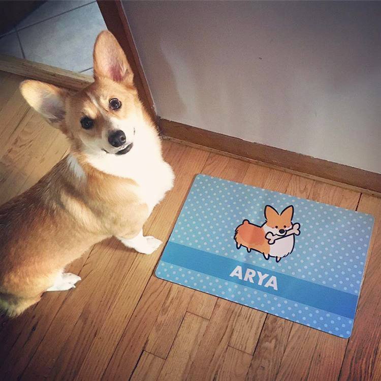 Custom Corgi Bone Fabric Placemat | 12x18x0.1" Polyester Fabric & Neoprene Pet Mat | Personalize Color, Corgi, Name | Made to Order