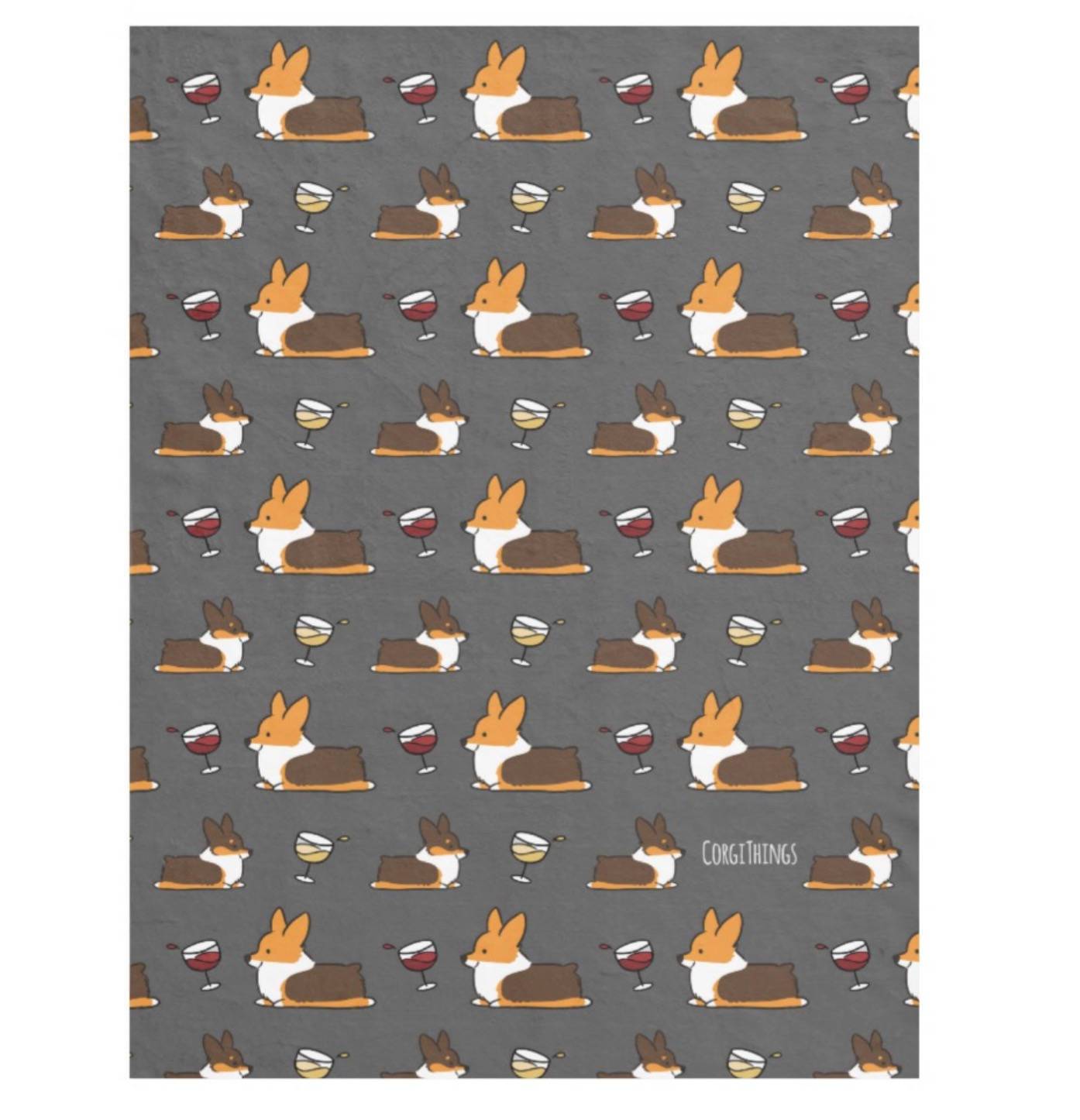 Tricolor Corgis & Wine Fleece Blanket | 3 Sizes