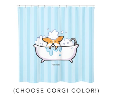 Corgi Bathtime Shower Curtain | 100% Polyester Water Repellent Fabric 70"x 72" | 12 Button Hole Slots | Choose Corgi Color | Made to Order