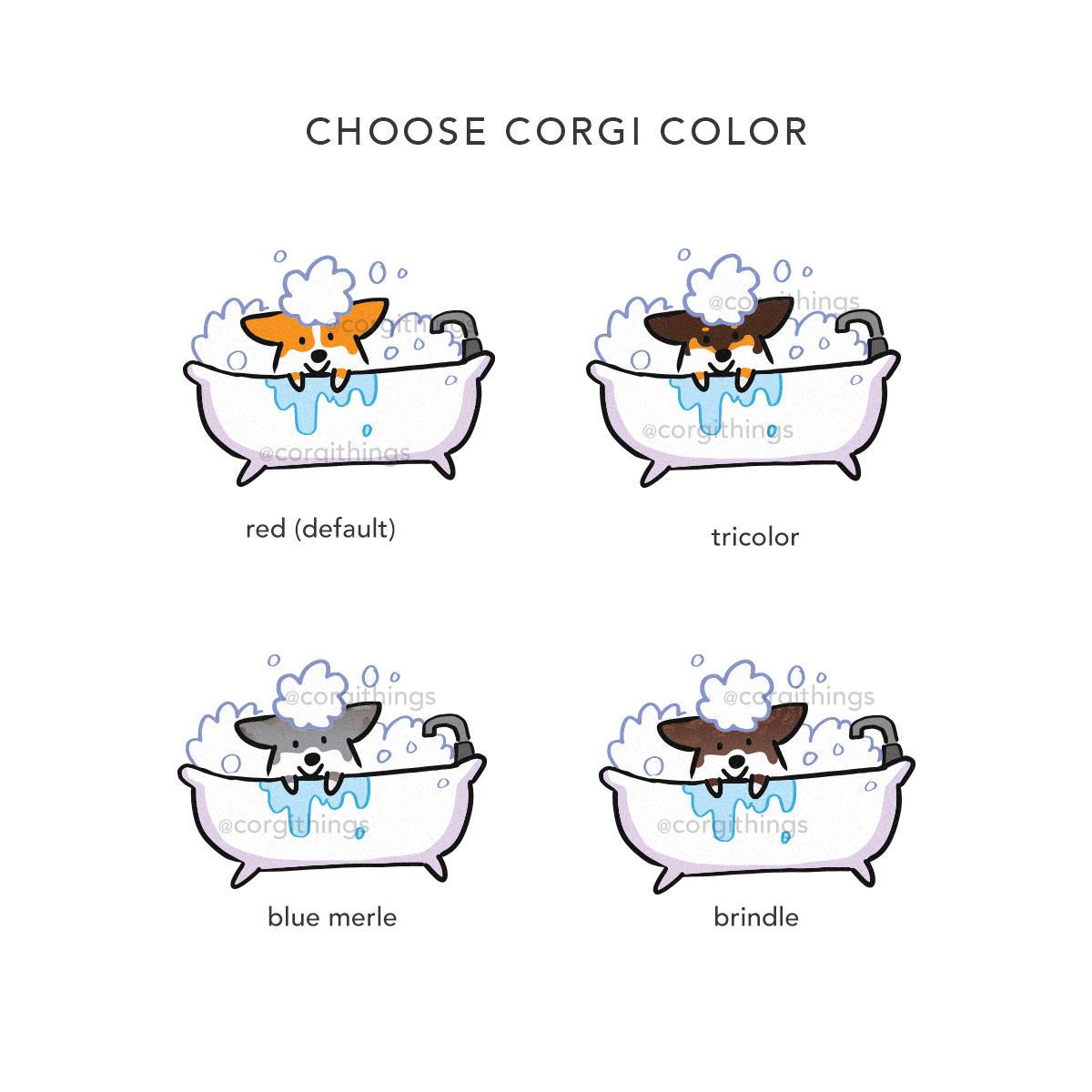 Corgi Bathtime Shower Curtain | 100% Polyester Water Repellent Fabric 70"x 72" | 12 Button Hole Slots | Choose Corgi Color | Made to Order