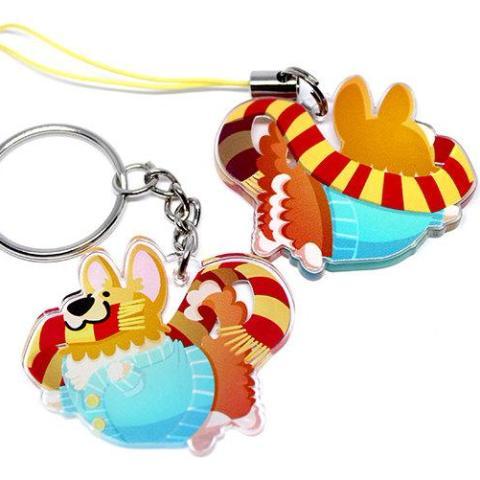 Gorgeous Space Corgi Fish Flower Charm Ornament Keychain Cute
