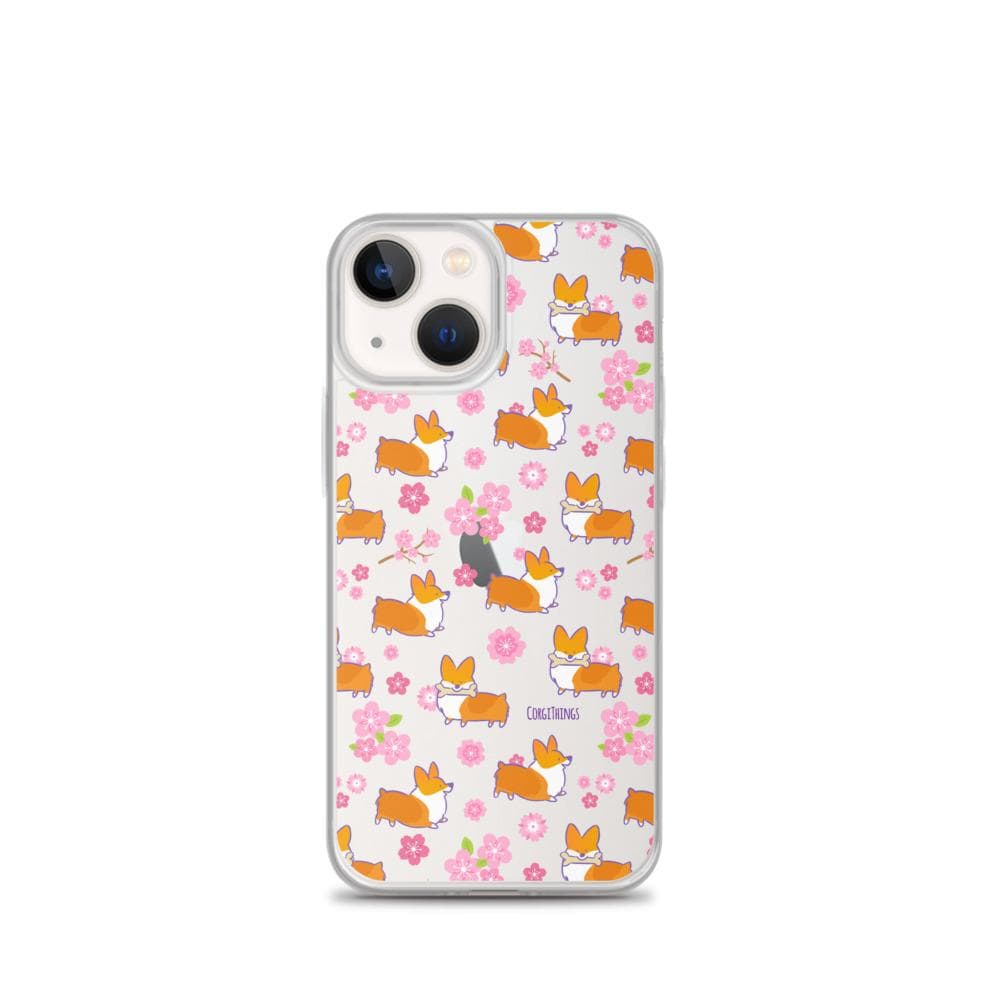 "Cherry Blossom" Classic Corgi Clear iPhone Case