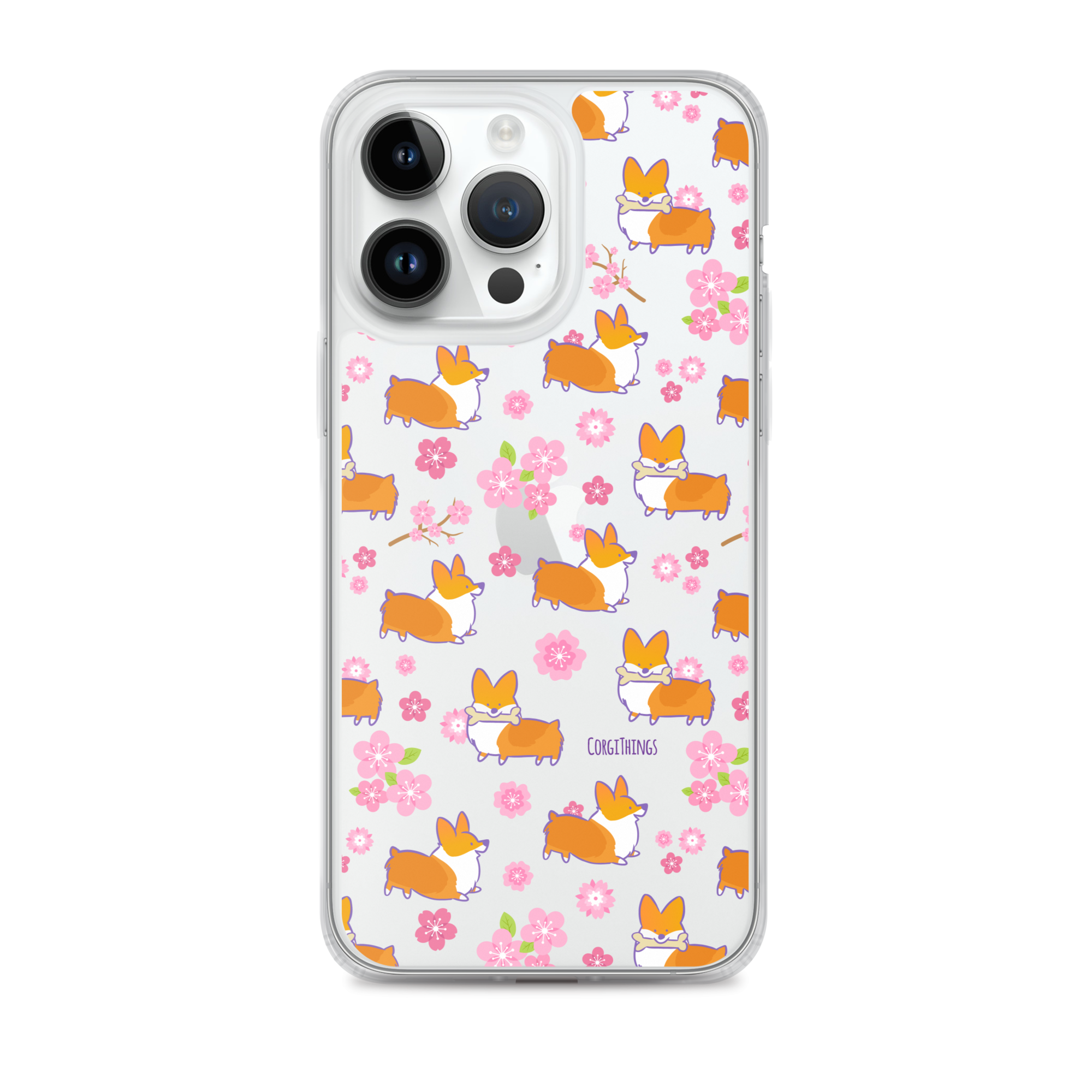 "Cherry Blossom" Classic Corgi Clear iPhone Case