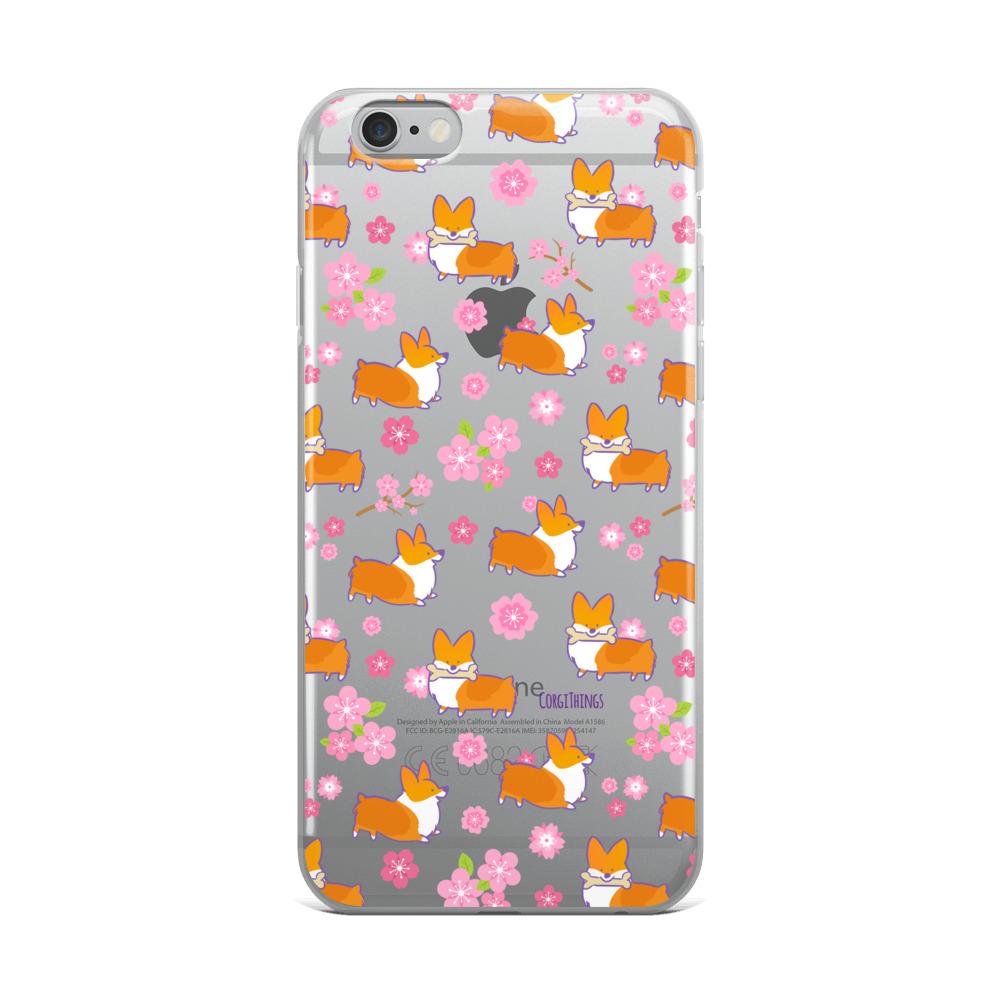 "Cherry Blossom" Classic Corgi Clear iPhone Case