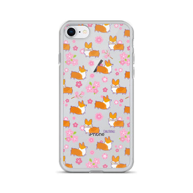 "Cherry Blossom" Classic Corgi Clear iPhone Case