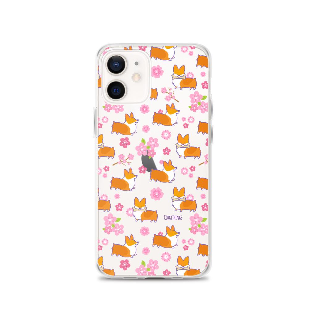 "Cherry Blossom" Classic Corgi Clear iPhone Case