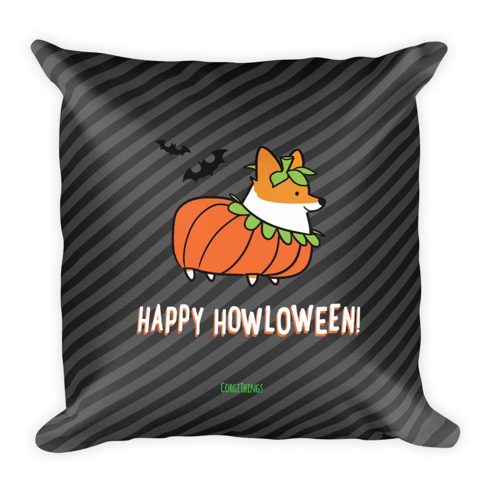 "Corgi Howloween Pumpkin" 18x18 Square Pillow