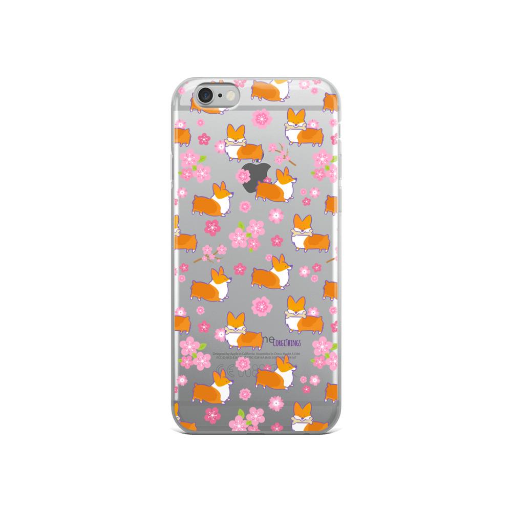 "Cherry Blossom" Classic Corgi Clear iPhone Case
