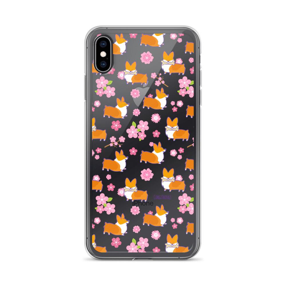 "Cherry Blossom" Classic Corgi Clear iPhone Case