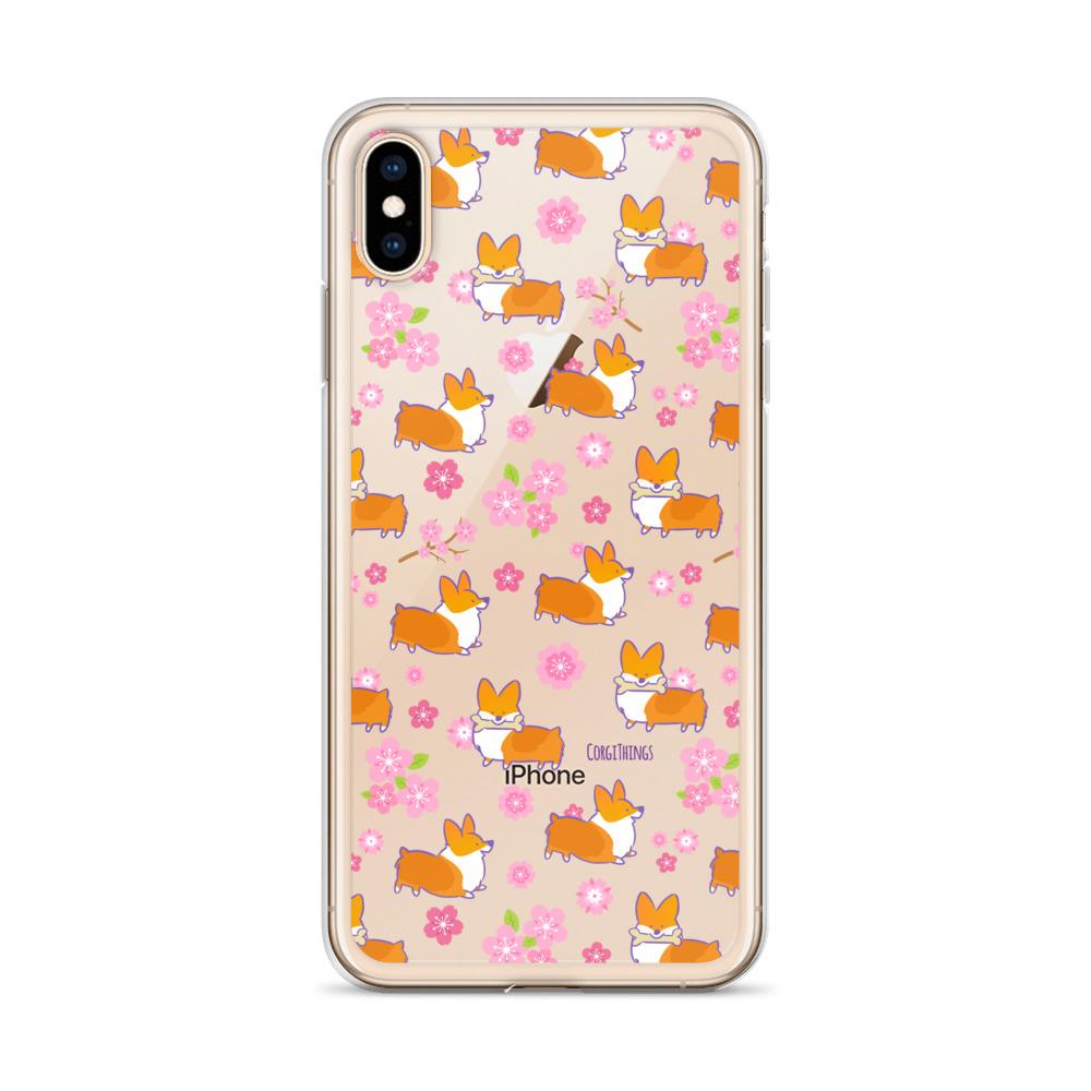 "Cherry Blossom" Classic Corgi Clear iPhone Case