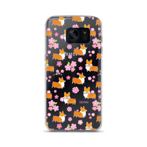 "Cherry Blossoms" Corgi Clear Samsung Phone Case