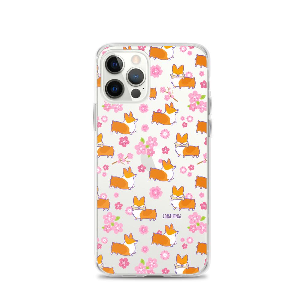 "Cherry Blossom" Classic Corgi Clear iPhone Case