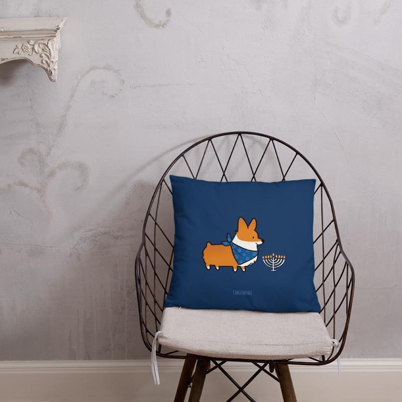 "Happy Hanukkah" Corgi 18x18 Square Pillow | Holiday Collection