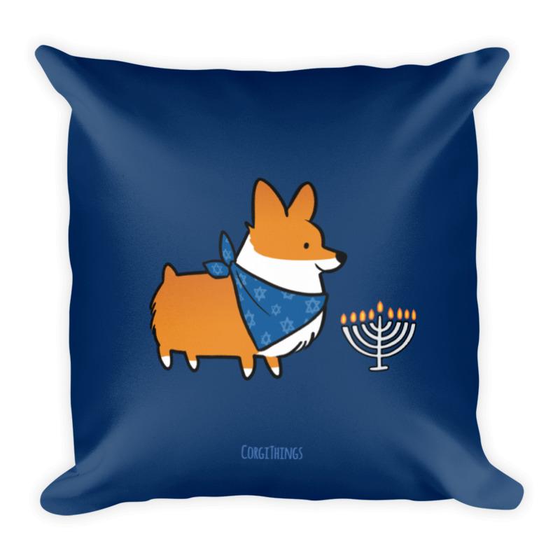 Happy Hanukkah Corgi 18x18 Square Pillow